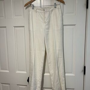 Cream Linen Wide-Leg Trousers